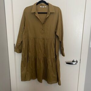 Olive Green/Brown Long-Sleeve Dress